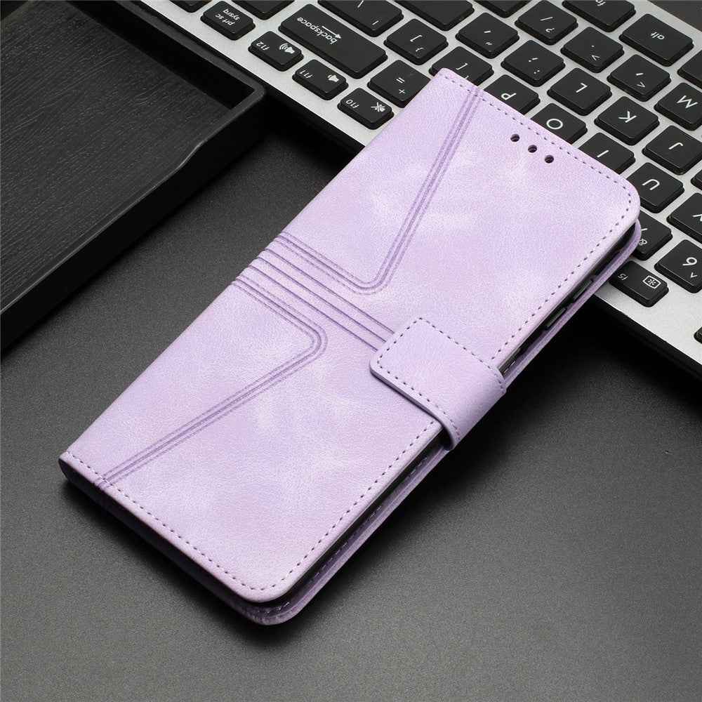 For Samsung Galaxy A57 5G Case Triangle Imprinted Anti-Scratch PU Leather Phone Wallet Cover - Purple