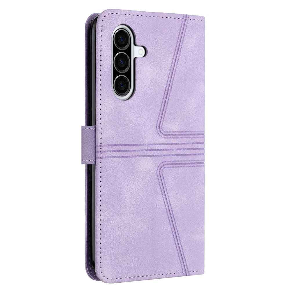 For Samsung Galaxy A57 5G Case Triangle Imprinted Anti-Scratch PU Leather Phone Wallet Cover - Purple
