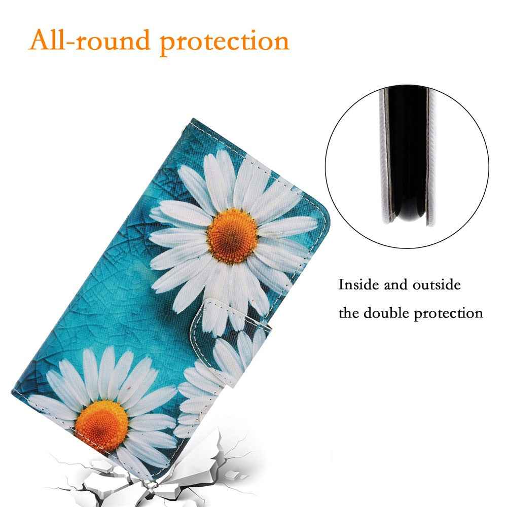 For Samsung Galaxy A57 5G Case Pattern Printing Protective Leather Folio Phone Cover with Wrist Strap - Chrysanthemum