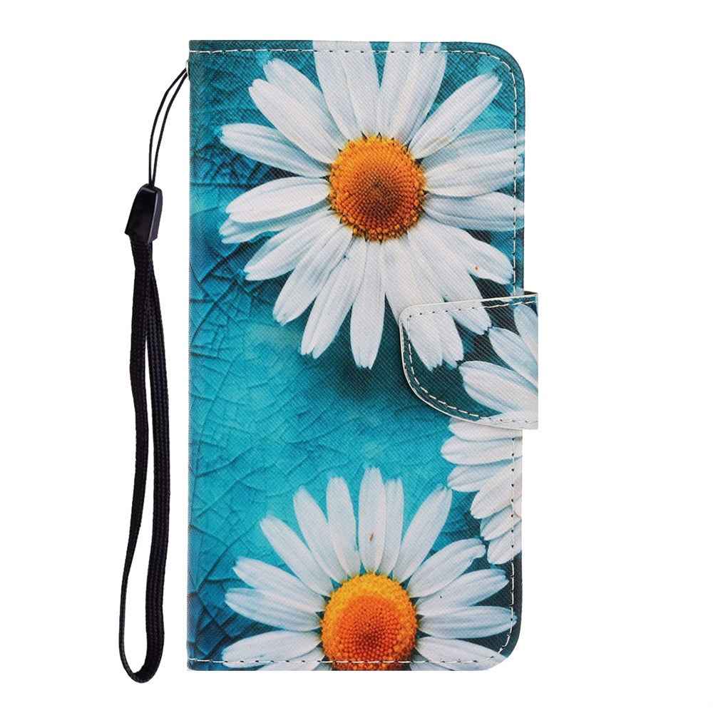 For Samsung Galaxy A57 5G Case Pattern Printing Protective Leather Folio Phone Cover with Wrist Strap - Chrysanthemum