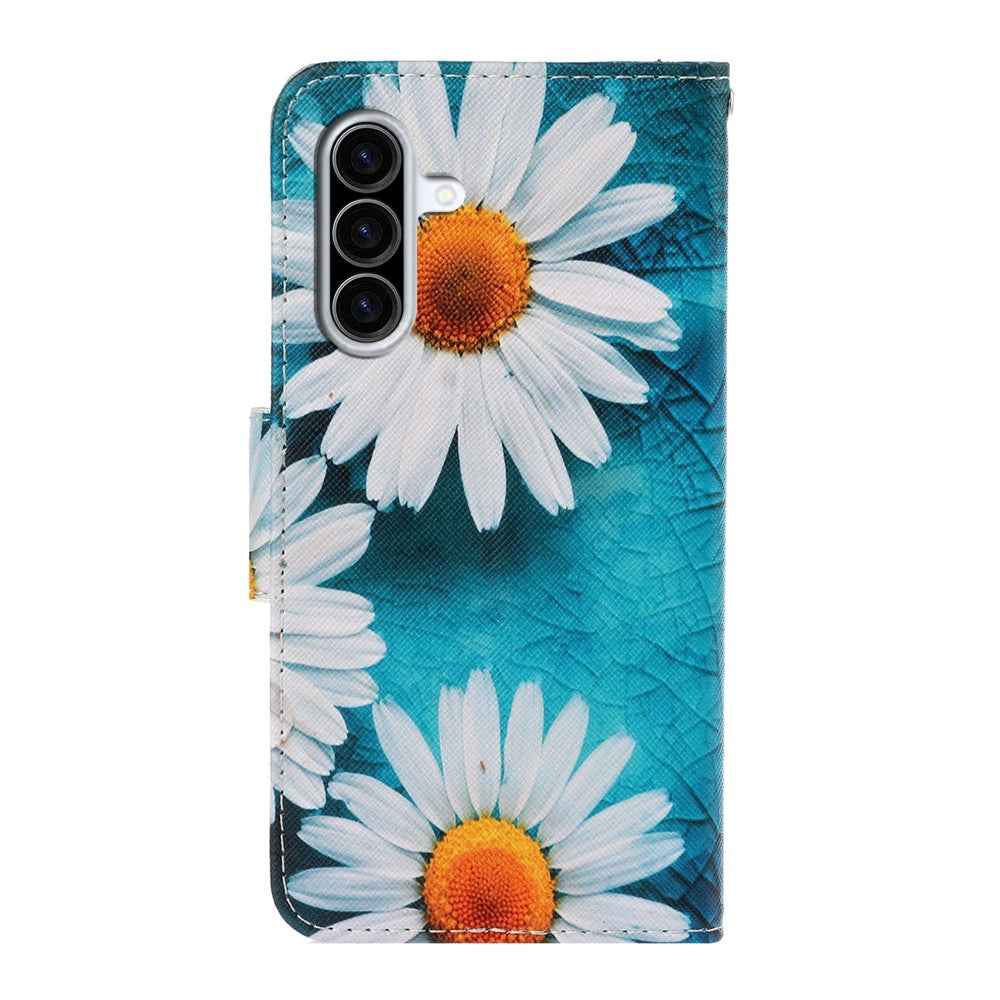 For Samsung Galaxy A57 5G Case Pattern Printing Protective Leather Folio Phone Cover with Wrist Strap - Chrysanthemum