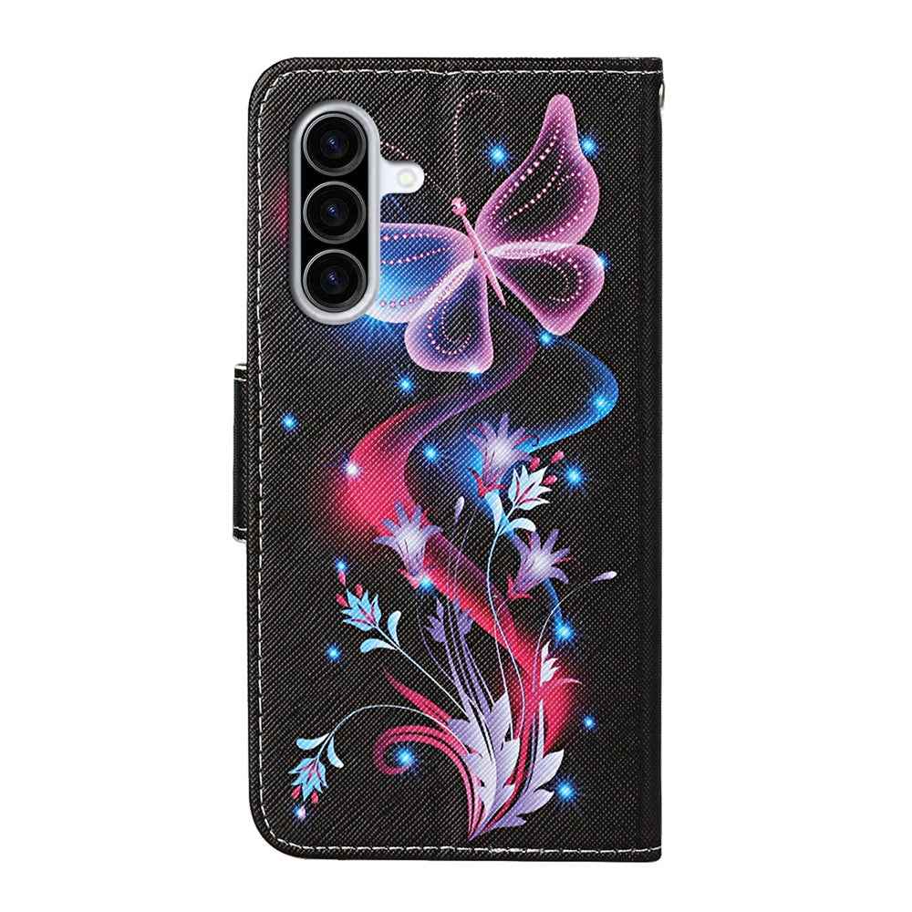 For Samsung Galaxy A57 5G Case Pattern Printing Protective Leather Folio Phone Cover with Wrist Strap - Glowing Butterfly