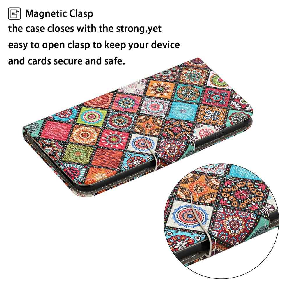 For Samsung Galaxy A57 5G Case Pattern Printing Protective Leather Folio Phone Cover with Wrist Strap - Ethnic Style