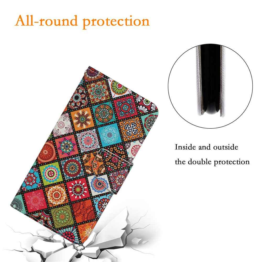 For Samsung Galaxy A57 5G Case Pattern Printing Protective Leather Folio Phone Cover with Wrist Strap - Ethnic Style