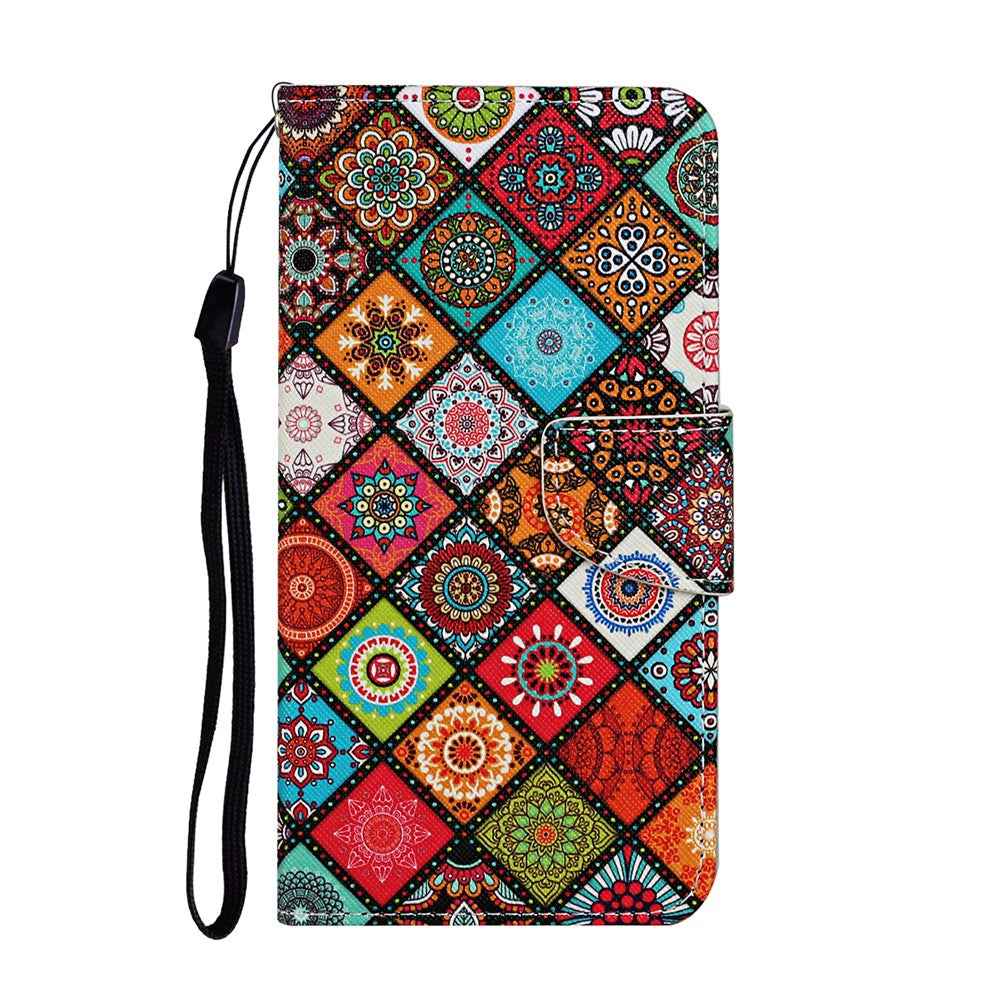 For Samsung Galaxy A57 5G Case Pattern Printing Protective Leather Folio Phone Cover with Wrist Strap - Ethnic Style