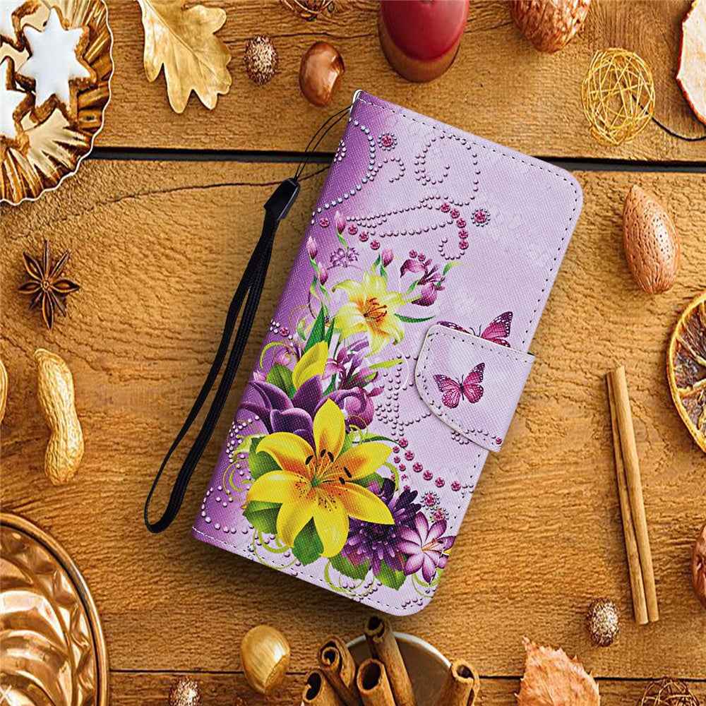 For Samsung Galaxy A57 5G Case Pattern Printing Protective Leather Folio Phone Cover with Wrist Strap - Yellow Butterfly