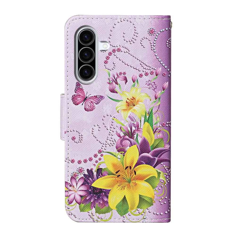 For Samsung Galaxy A57 5G Case Pattern Printing Protective Leather Folio Phone Cover with Wrist Strap - Yellow Butterfly
