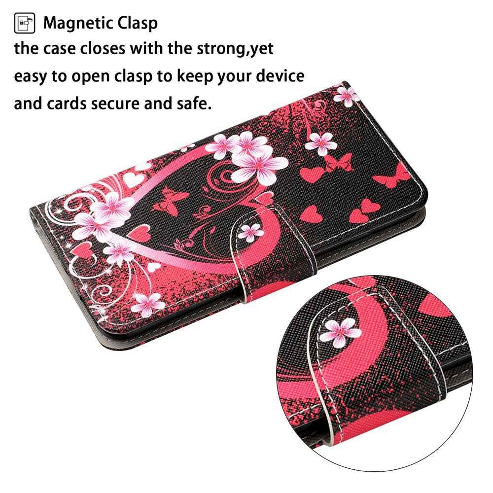 For Samsung Galaxy A57 5G Case Pattern Printing Protective Leather Folio Phone Cover with Wrist Strap - Red Heart