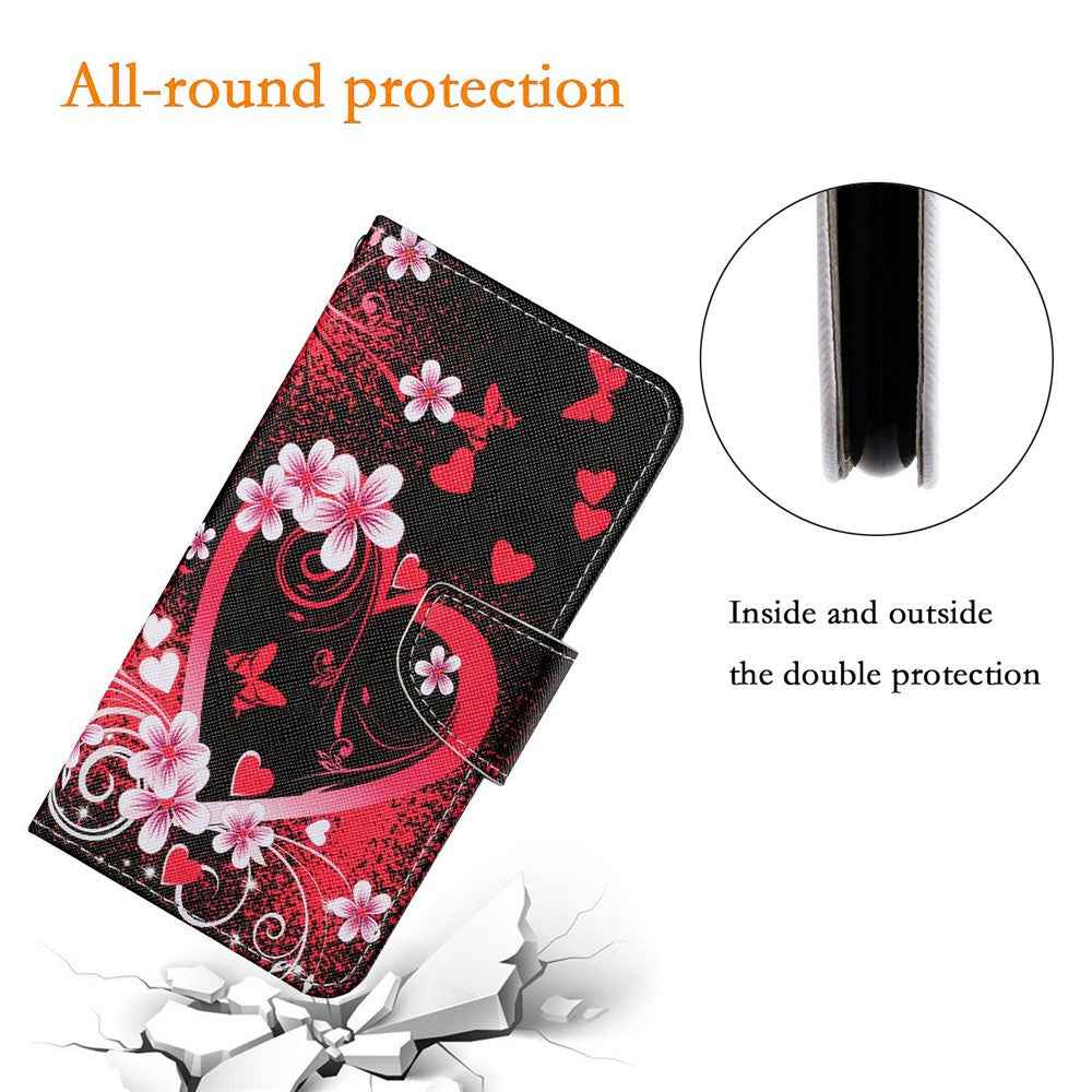 For Samsung Galaxy A57 5G Case Pattern Printing Protective Leather Folio Phone Cover with Wrist Strap - Red Heart