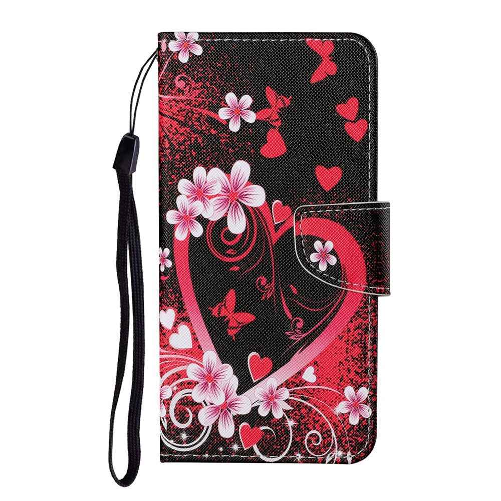 For Samsung Galaxy A57 5G Case Pattern Printing Protective Leather Folio Phone Cover with Wrist Strap - Red Heart