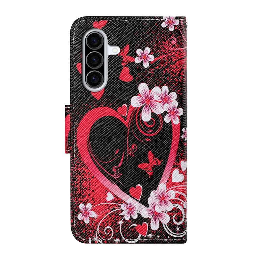 For Samsung Galaxy A57 5G Case Pattern Printing Protective Leather Folio Phone Cover with Wrist Strap - Red Heart