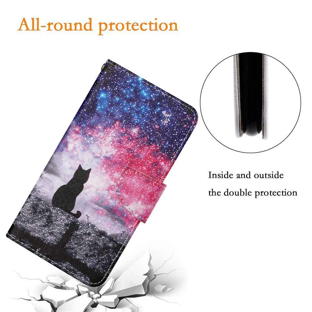 For Samsung Galaxy A57 5G Case Pattern Printing Protective Leather Folio Phone Cover with Wrist Strap - Galaxy Cat