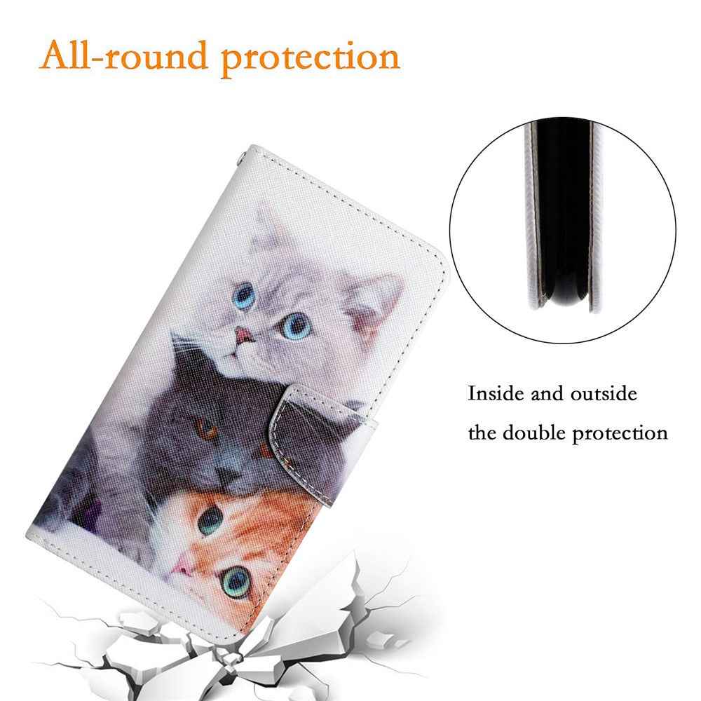 For Samsung Galaxy A57 5G Case Pattern Printing Protective Leather Folio Phone Cover with Wrist Strap - Three Cats