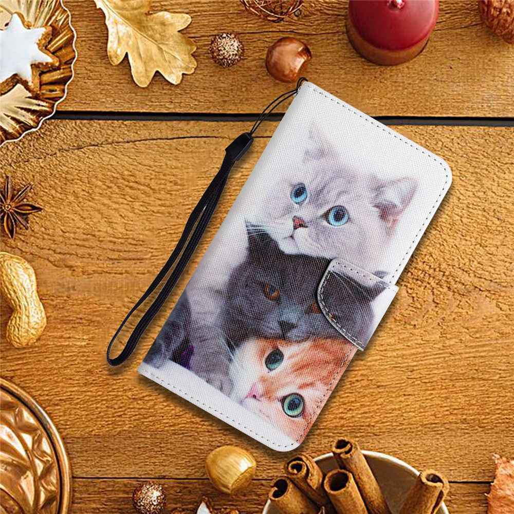 For Samsung Galaxy A57 5G Case Pattern Printing Protective Leather Folio Phone Cover with Wrist Strap - Three Cats