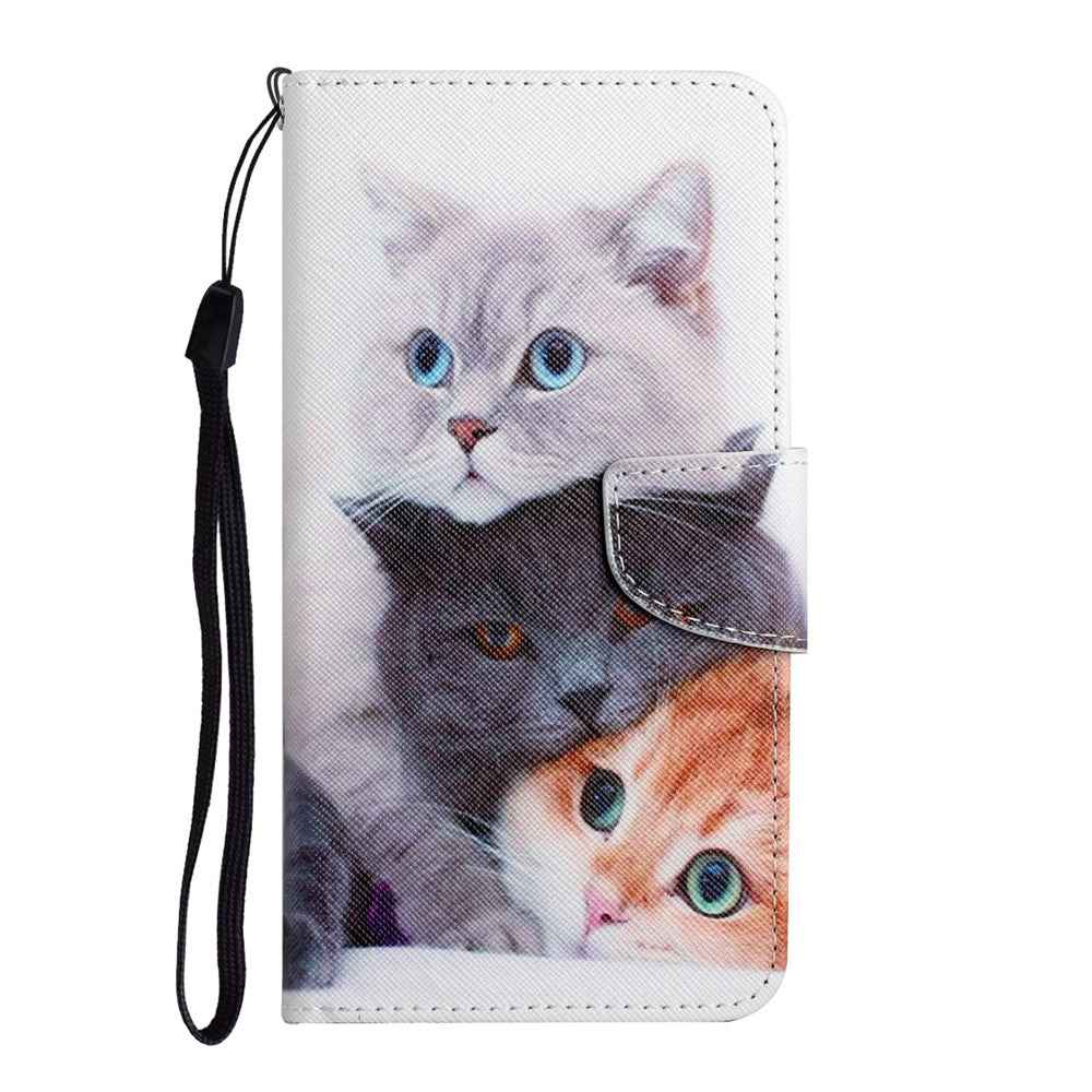 For Samsung Galaxy A57 5G Case Pattern Printing Protective Leather Folio Phone Cover with Wrist Strap - Three Cats