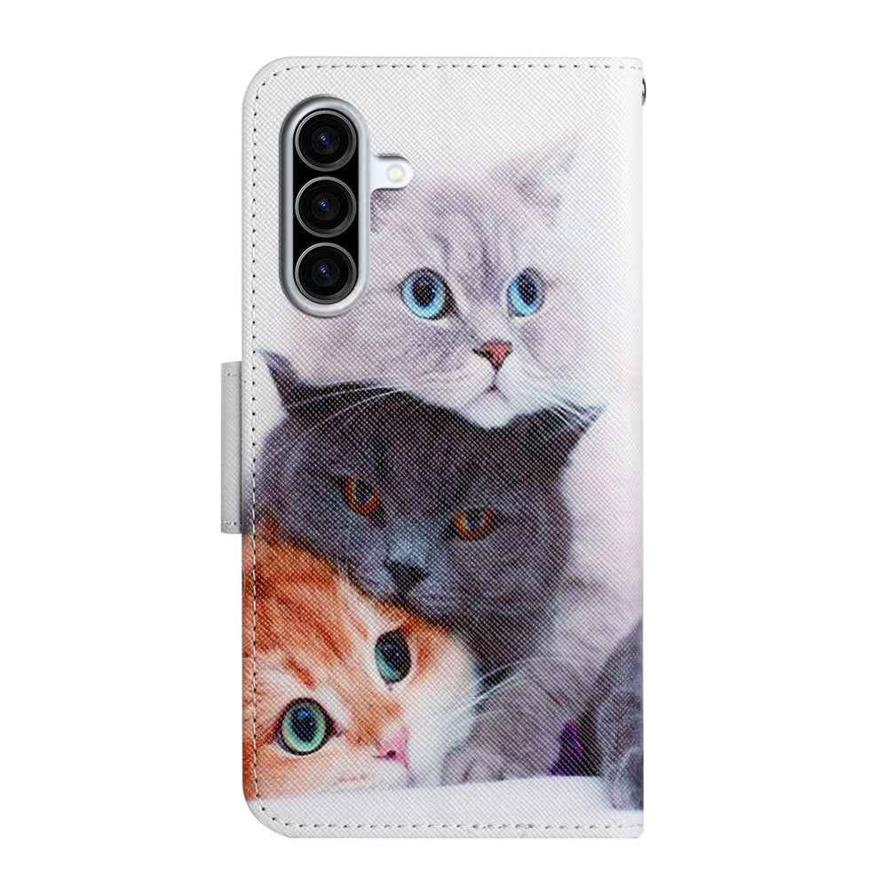 For Samsung Galaxy A57 5G Case Pattern Printing Protective Leather Folio Phone Cover with Wrist Strap - Three Cats