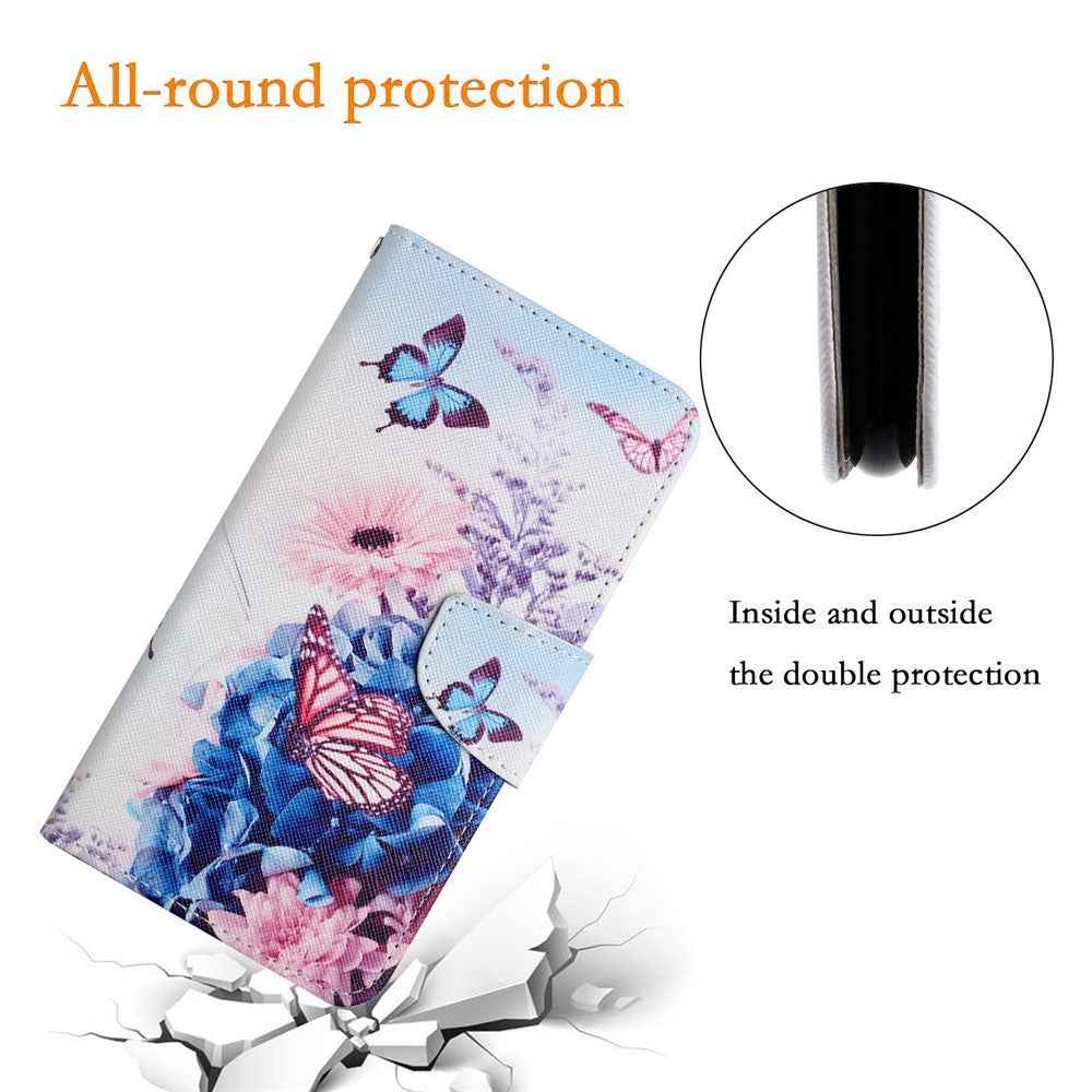 For Samsung Galaxy A57 5G Case Pattern Printing Protective Leather Folio Phone Cover with Wrist Strap - Purple Butterfly