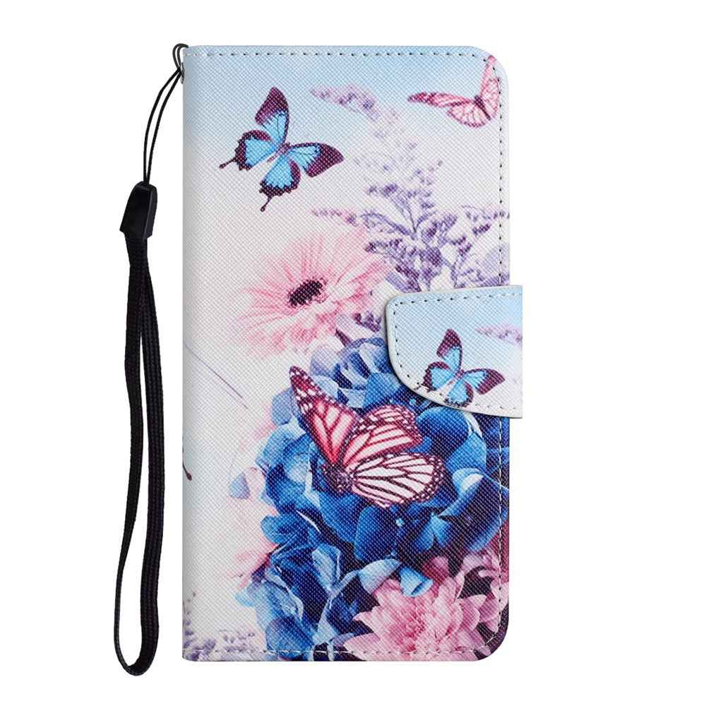 For Samsung Galaxy A57 5G Case Pattern Printing Protective Leather Folio Phone Cover with Wrist Strap - Purple Butterfly