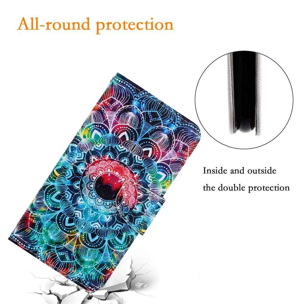 For Samsung Galaxy A57 5G Case Pattern Printing Protective Leather Folio Phone Cover with Wrist Strap - Mandala