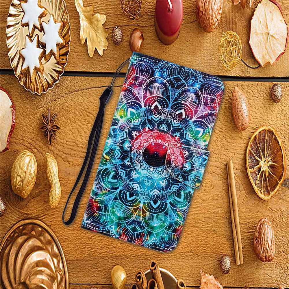 For Samsung Galaxy A57 5G Case Pattern Printing Protective Leather Folio Phone Cover with Wrist Strap - Mandala