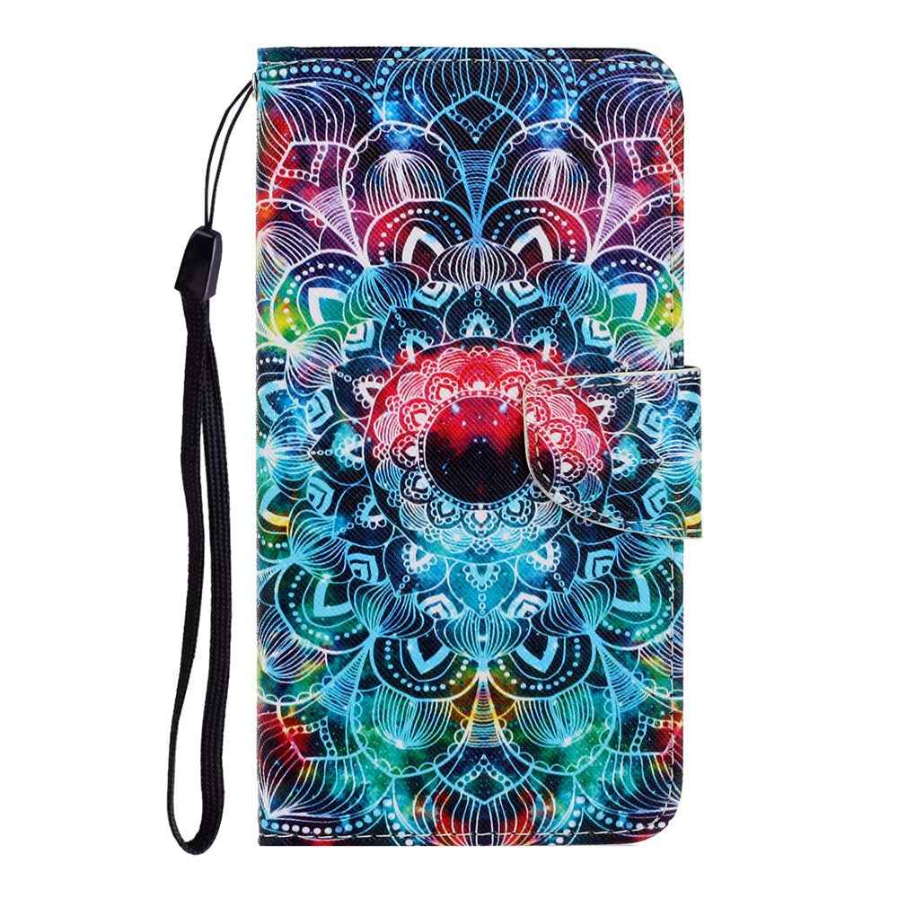 For Samsung Galaxy A57 5G Case Pattern Printing Protective Leather Folio Phone Cover with Wrist Strap - Mandala