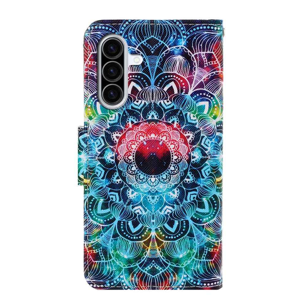 For Samsung Galaxy A57 5G Case Pattern Printing Protective Leather Folio Phone Cover with Wrist Strap - Mandala