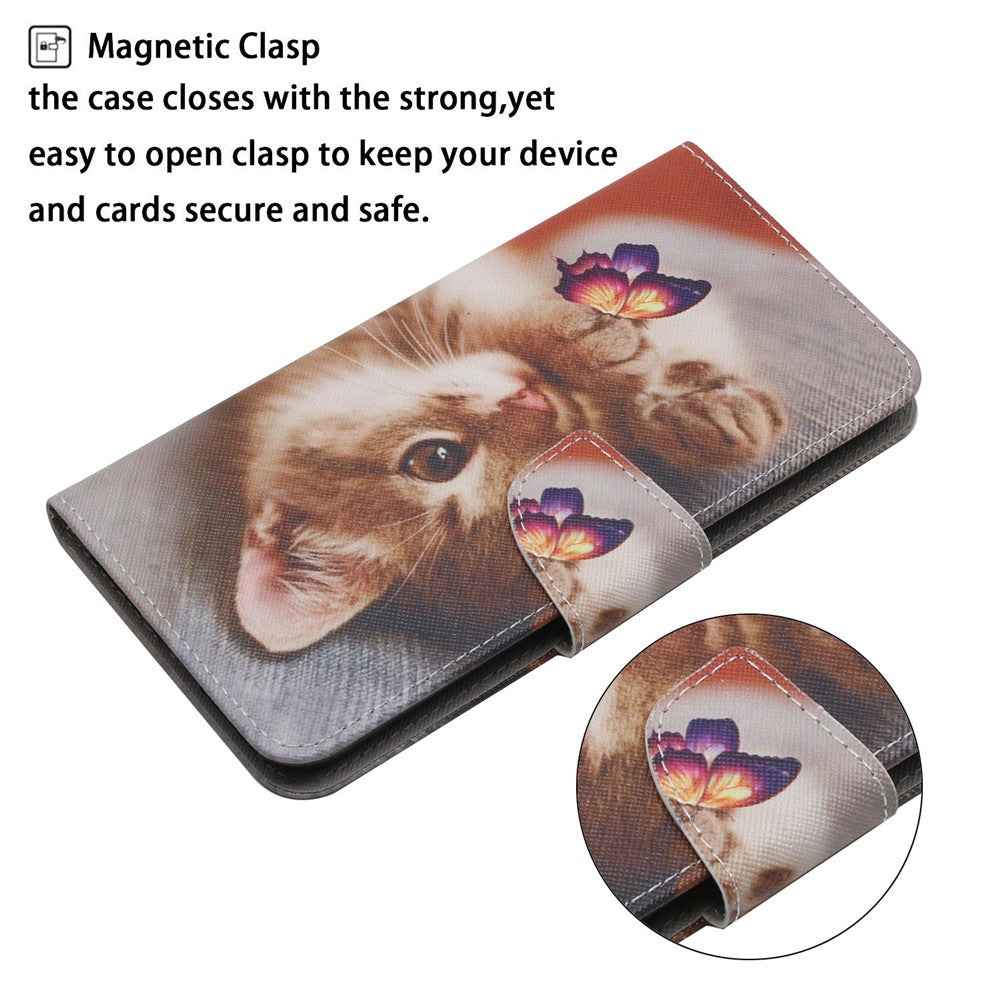 For Samsung Galaxy A57 5G Case Pattern Printing Protective Leather Folio Phone Cover with Wrist Strap - Butterfly Cat