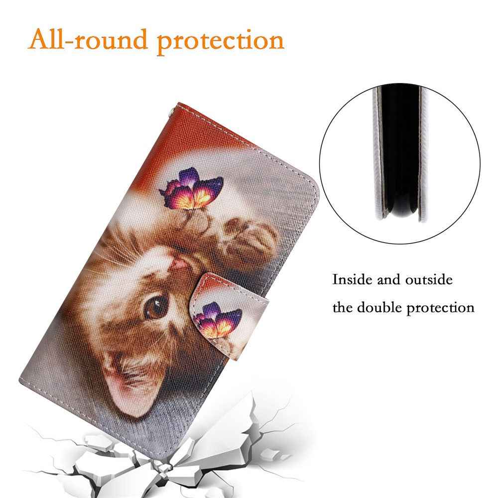 For Samsung Galaxy A57 5G Case Pattern Printing Protective Leather Folio Phone Cover with Wrist Strap - Butterfly Cat