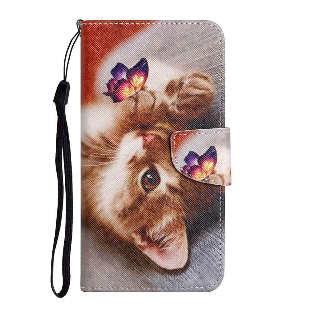 For Samsung Galaxy A57 5G Case Pattern Printing Protective Leather Folio Phone Cover with Wrist Strap - Butterfly Cat