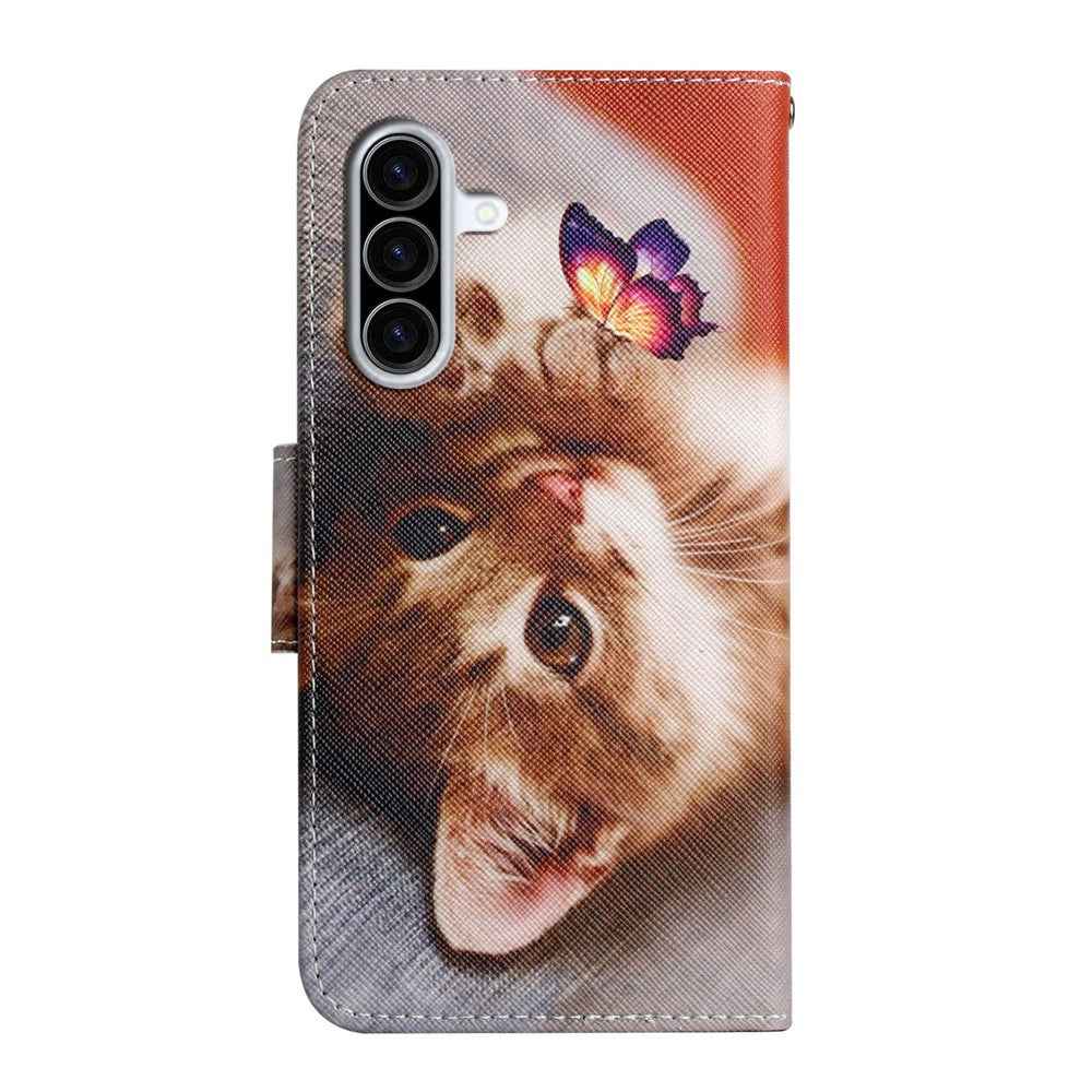 For Samsung Galaxy A57 5G Case Pattern Printing Protective Leather Folio Phone Cover with Wrist Strap - Butterfly Cat
