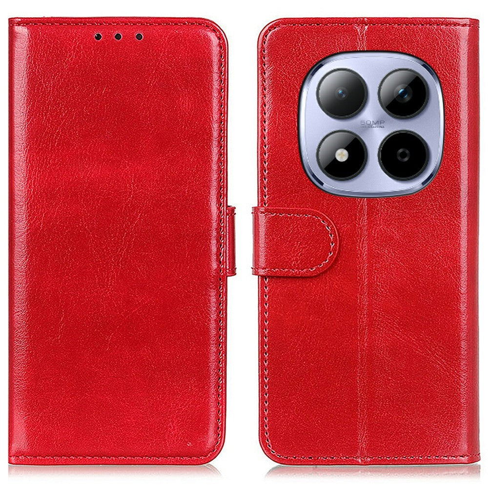 For Xiaomi Redmi Note 15 Pro+ 5G (Global)  /  Poco M8 Pro 5G Case Crazy Horse Texture PU Leather Phone Stand Cover - Red