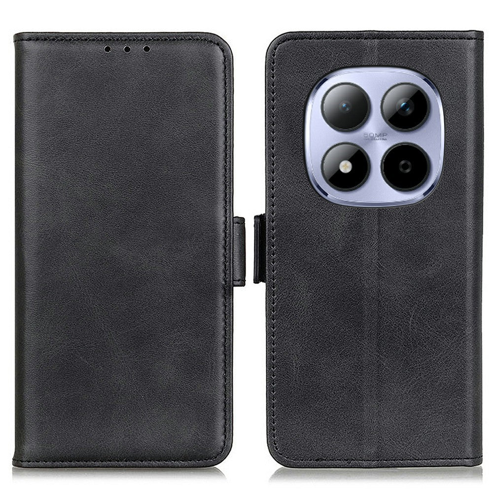 For Xiaomi Redmi Note 15 Pro+ 5G (Global)  /  Poco M8 Pro 5G Case Stand Cowhide Texture PU Leather Phone Cover - Black
