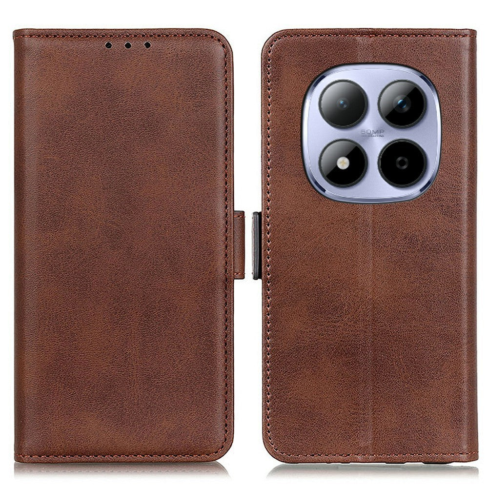 For Xiaomi Redmi Note 15 Pro+ 5G (Global)  /  Poco M8 Pro 5G Case Stand Cowhide Texture PU Leather Phone Cover - Brown