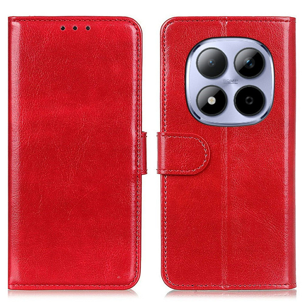 For Xiaomi Redmi Note 15 Pro 4G (Global) Case Crazy Horse Texture PU Leather Phone Stand Cover - Red