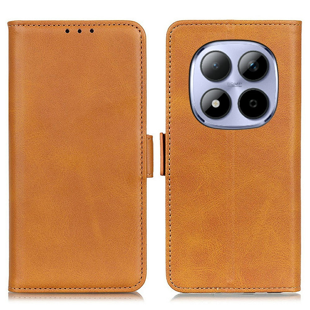 For Xiaomi Redmi Note 15 Pro 4G (Global) Case Stand Cowhide Texture PU Leather Phone Cover - Yellow