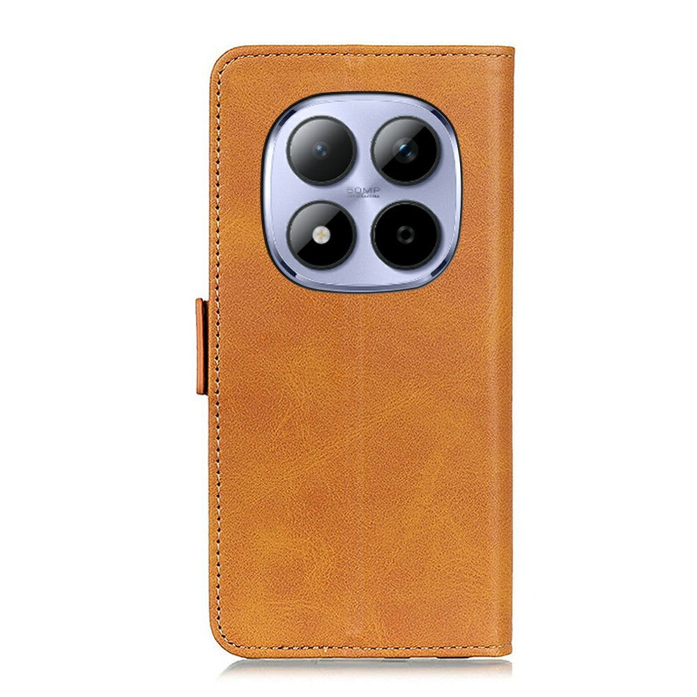 For Xiaomi Redmi Note 15 Pro 4G (Global) Case Stand Cowhide Texture PU Leather Phone Cover - Yellow