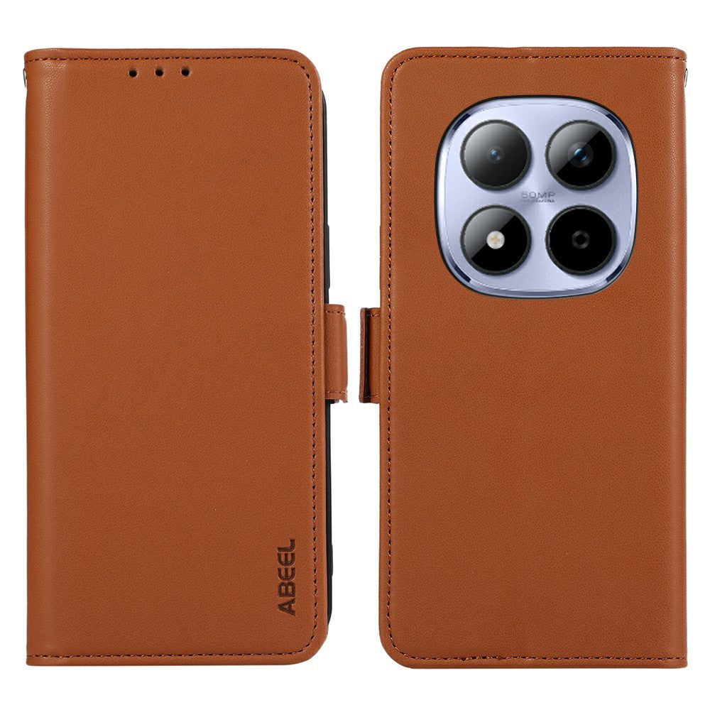 ABEEL For Xiaomi Redmi Note 15 Pro 4G (Global) Case Leather Phone Cover with RFID Blocking Wallet - Brown