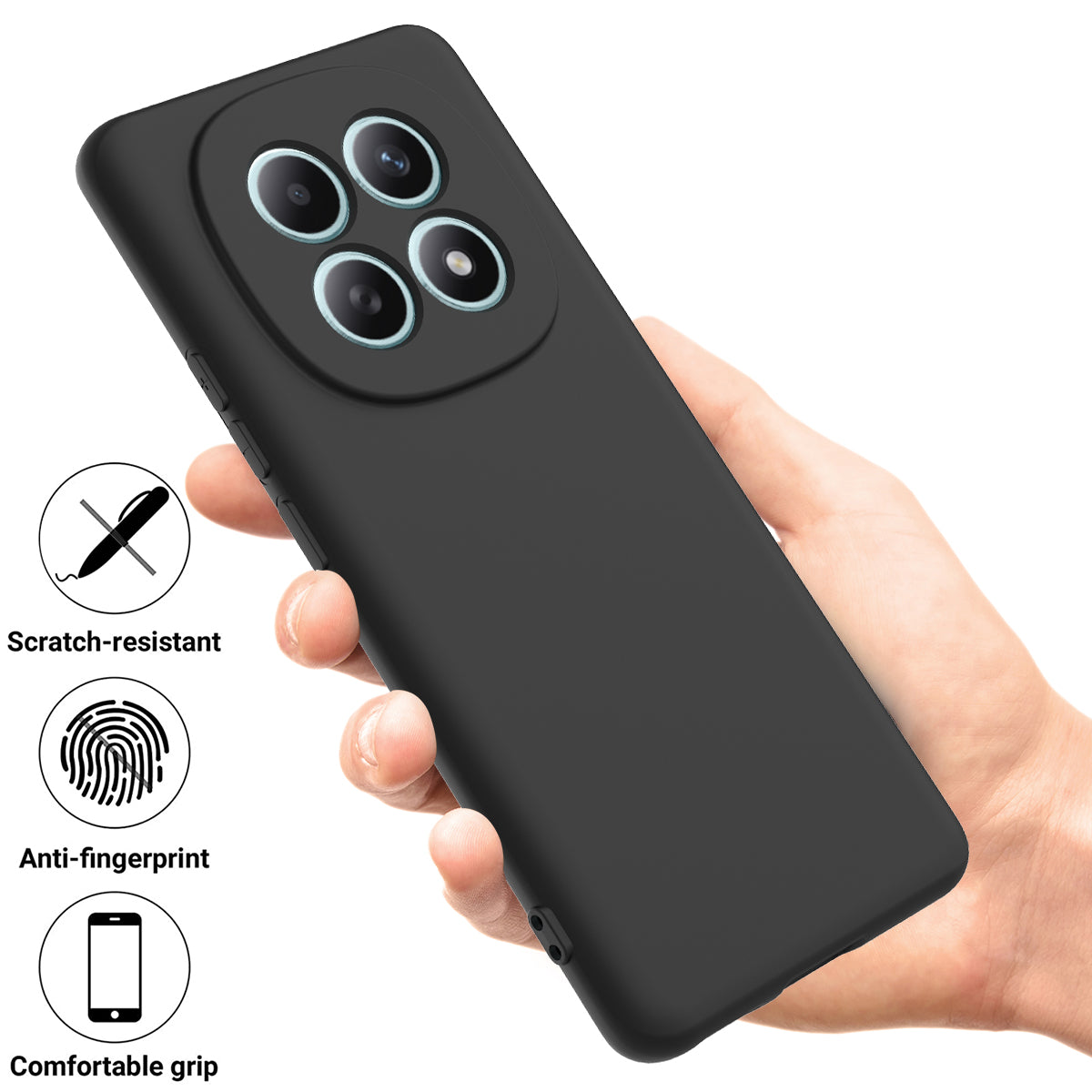 For Xiaomi Redmi Note 15 4G (Global) Liquid Silicone Case Phone Back Cover with Hand Strap - Black
