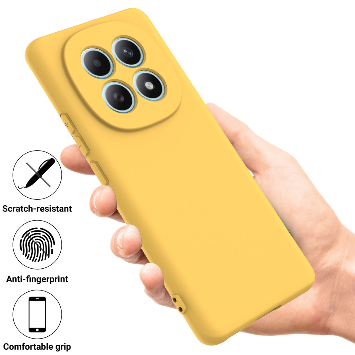For Xiaomi Redmi Note 15 4G (Global) Liquid Silicone Case Phone Back Cover with Hand Strap - Yellow