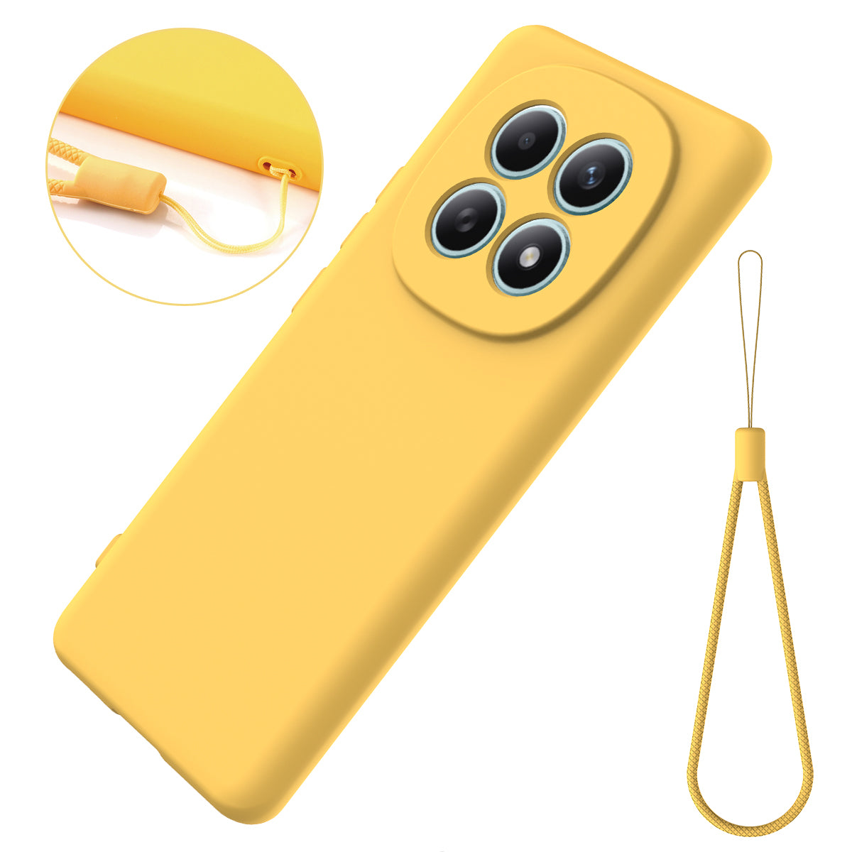 For Xiaomi Redmi Note 15 4G (Global) Liquid Silicone Case Phone Back Cover with Hand Strap - Yellow