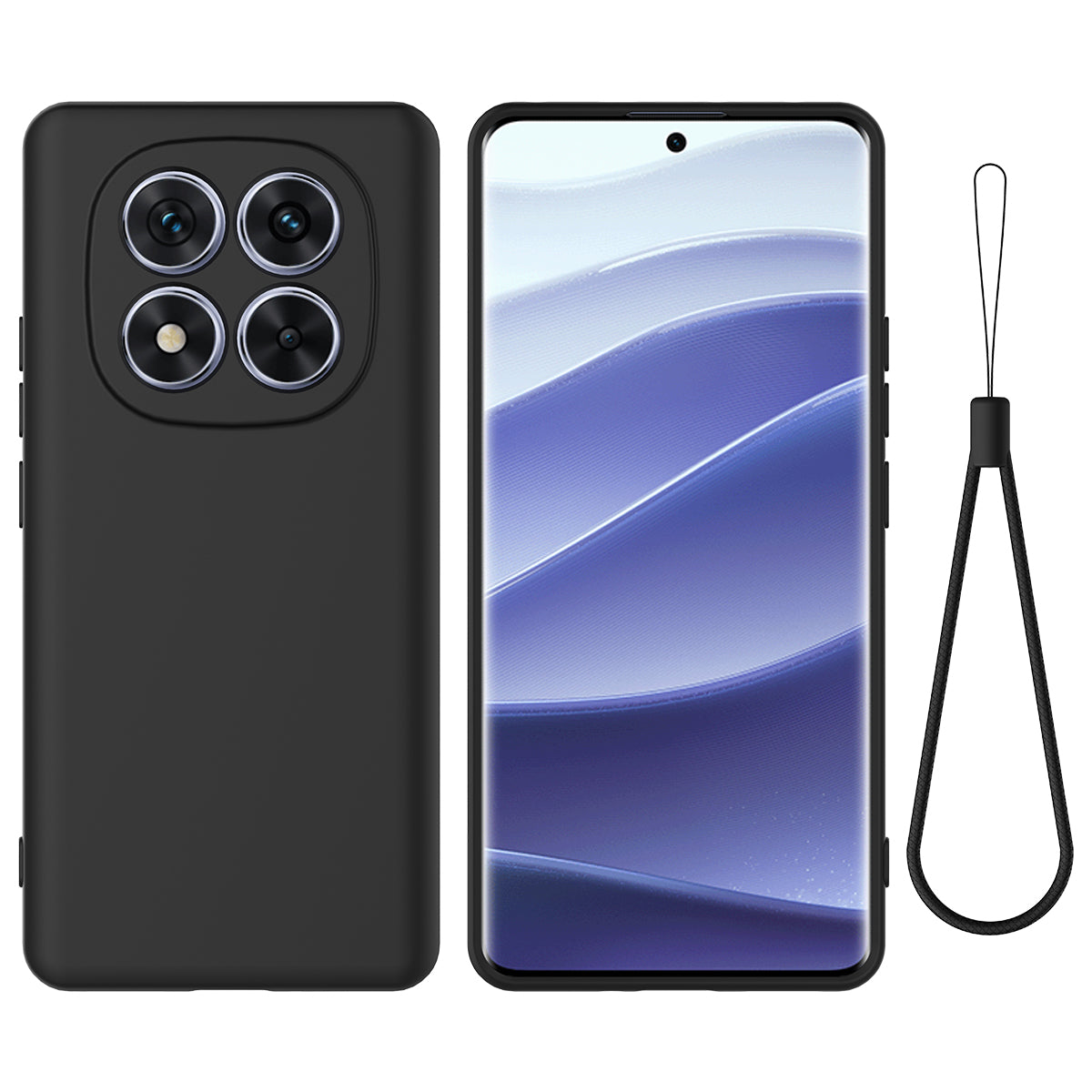 For Xiaomi Redmi Note 15 Pro 5G (Global) Liquid Silicone Case Phone Back Cover with Hand Strap - Black