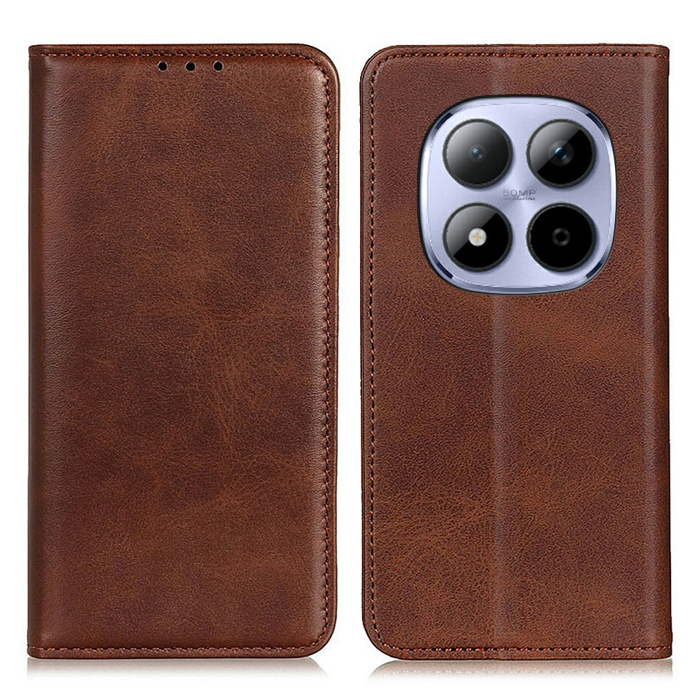 For Xiaomi Redmi Note 15 Pro 4G (Global) Case Cowhide Texture Split Leather Flip Wallet Phone Cover - Coffee