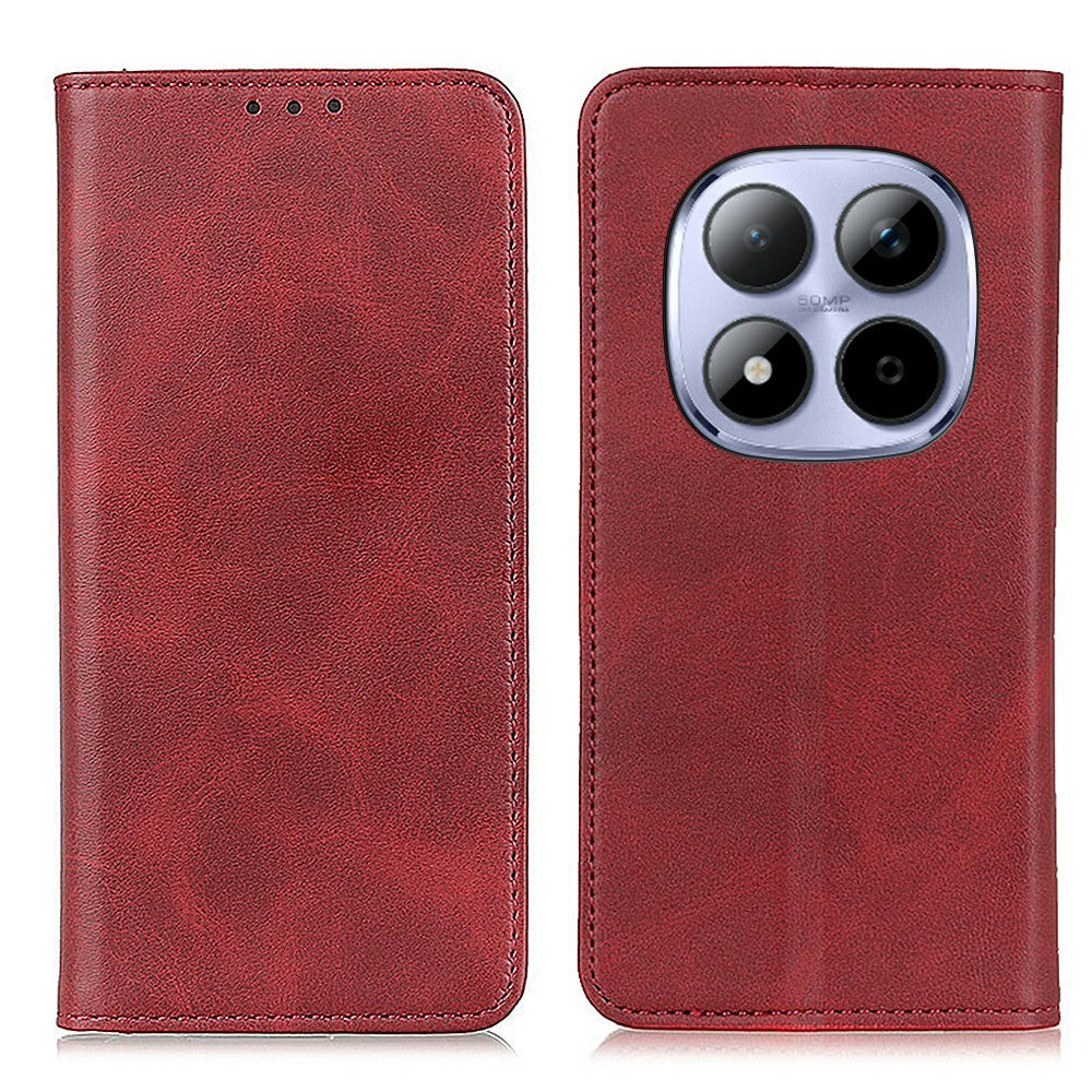 For Xiaomi Redmi Note 15 Pro 4G (Global) Case Cowhide Texture Split Leather Flip Wallet Phone Cover - Red