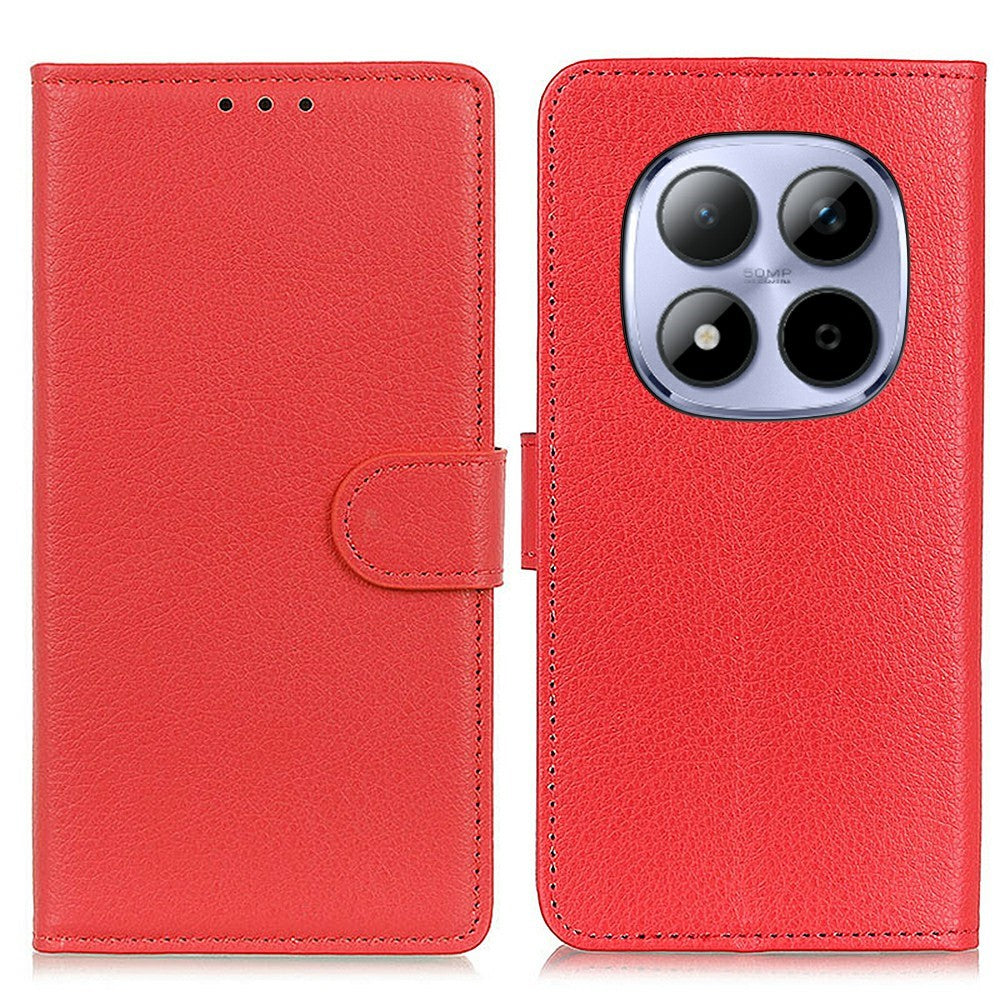 For Xiaomi Redmi Note 15 Pro 4G (Global) Wallet Case PU Leather Phone Cover Litchi Texture - Red