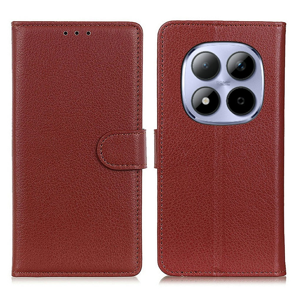 For Xiaomi Redmi Note 15 Pro 4G (Global) Wallet Case PU Leather Phone Cover Litchi Texture - Brown