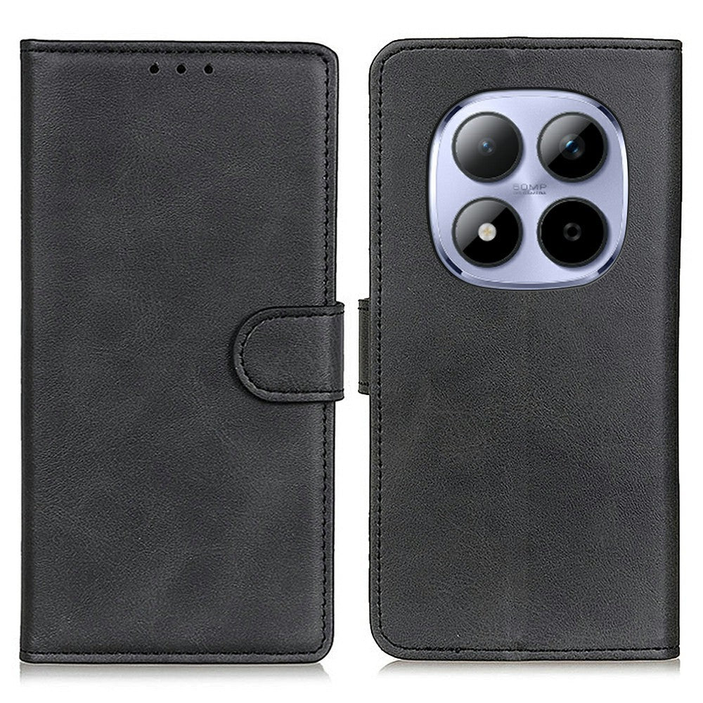 For Xiaomi Redmi Note 15 Pro 4G (Global) Case Cowhide Texture Leather Wallet Stand Phone Cover - Black