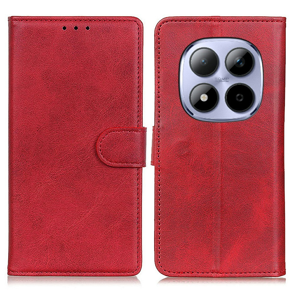 For Xiaomi Redmi Note 15 Pro 4G (Global) Case Cowhide Texture Leather Wallet Stand Phone Cover - Red