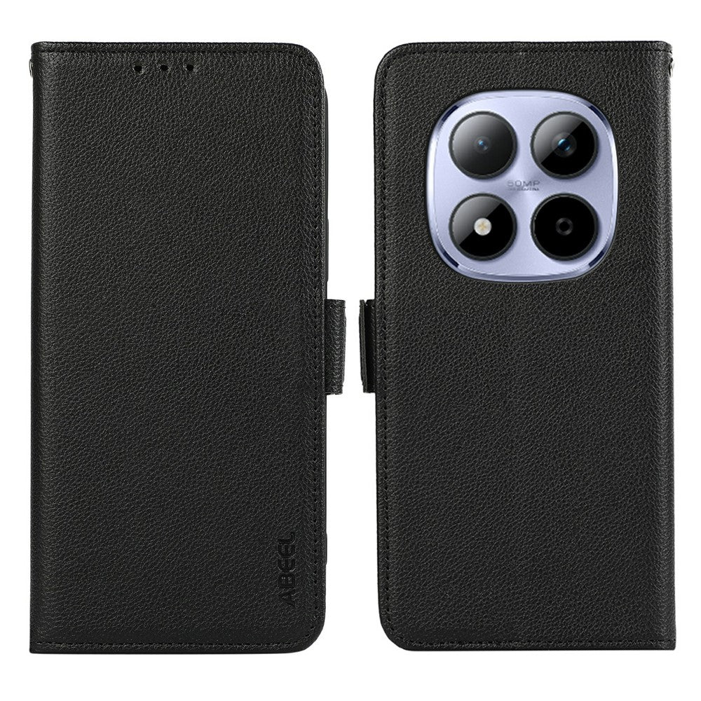 ABEEL For Xiaomi Redmi Note 15 Pro 4G (Global) Case Litchi Texture Leather RFID Blocking Phone Cover - Black