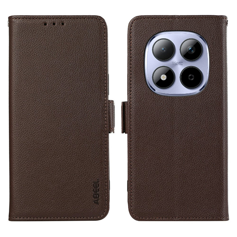 ABEEL For Xiaomi Redmi Note 15 Pro 4G (Global) Case Litchi Texture Leather RFID Blocking Phone Cover - Brown