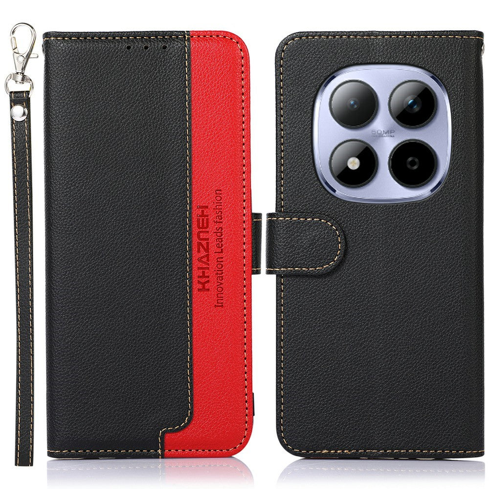 KHAZNEH For Xiaomi Redmi Note 15 Pro 4G (Global) Case RFID Blocking Wallet Litchi Texture PU Leather Phone Cover with Strap - Black